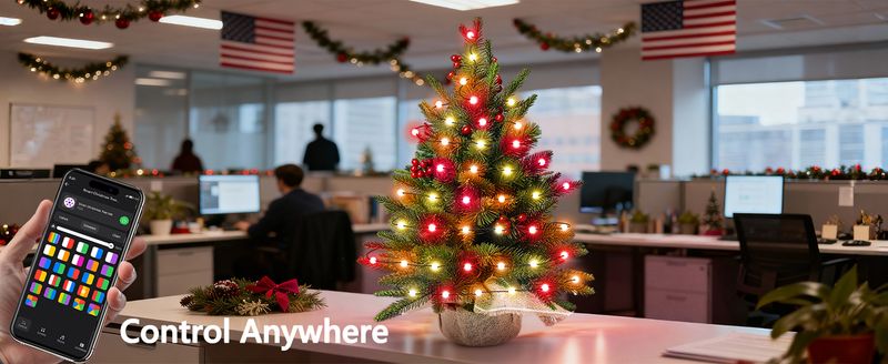 Smart Mini Christmas Tree, 22.8in DIY Smart-Lit Tabletop Tree With 75 LED RGB Lights, App/Voice Control 159+ Scenes Mini Xmas Tree USB C Music Small T_voghion.com