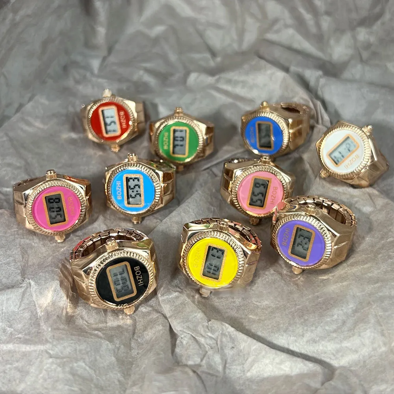 Hot sales WLP Creative Punk Visible Time Digital Electronic Watch Finger Rings Couples Women Men Elastic Strap Quartz Clock Ring_voghion.com