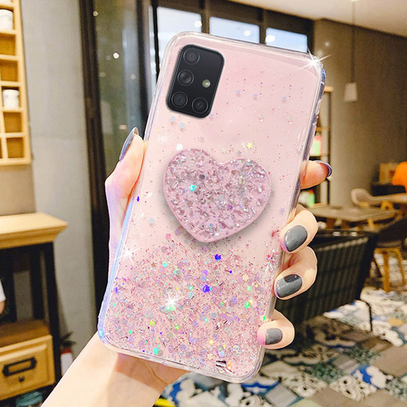 S21 Ultra Case Luxury Bling Glitter Heart Holder Cover For Samsung Galaxy S21 Ultra Plus S21Ultra S 21 Soft Silicone Cas_voghion.com