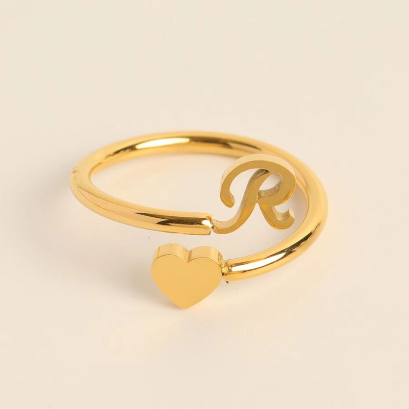 Anello iniziale con lettera semplice, anello a forma di cuore tridimensionale con apertura regolabile, vendita calda_voghion.com