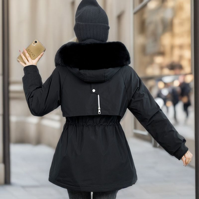 Women's drawstring cotton-padded coat in long plus cashmere pie to overcome cotton-padded jacket Korean version loose down winter coat_voghion.com