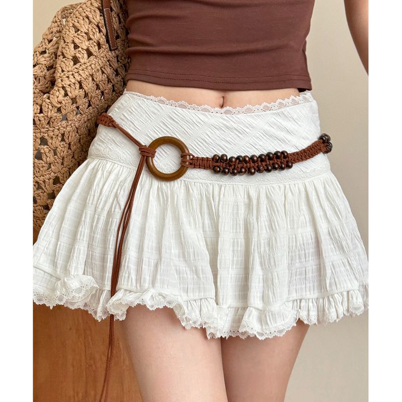 Ceinture en corde de coton tissée avec perles en bois pour femme, accessoire de taille bohème, style ethnique_voghion.com
