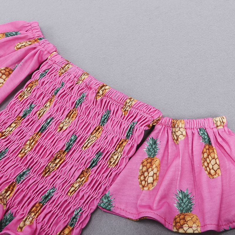 Ropa para niños Trajes de verano para niñas Blusas de un hombro de moda, pantalones cortos de mezclilla, trajes de dos piezas para niños pequeños y medianos_voghion.com