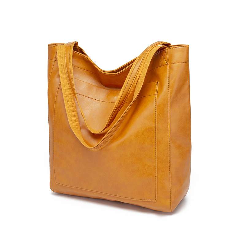 Retro oil wax leather simple all-in-one tote commuter women's bag shoulder bag_voghion.com