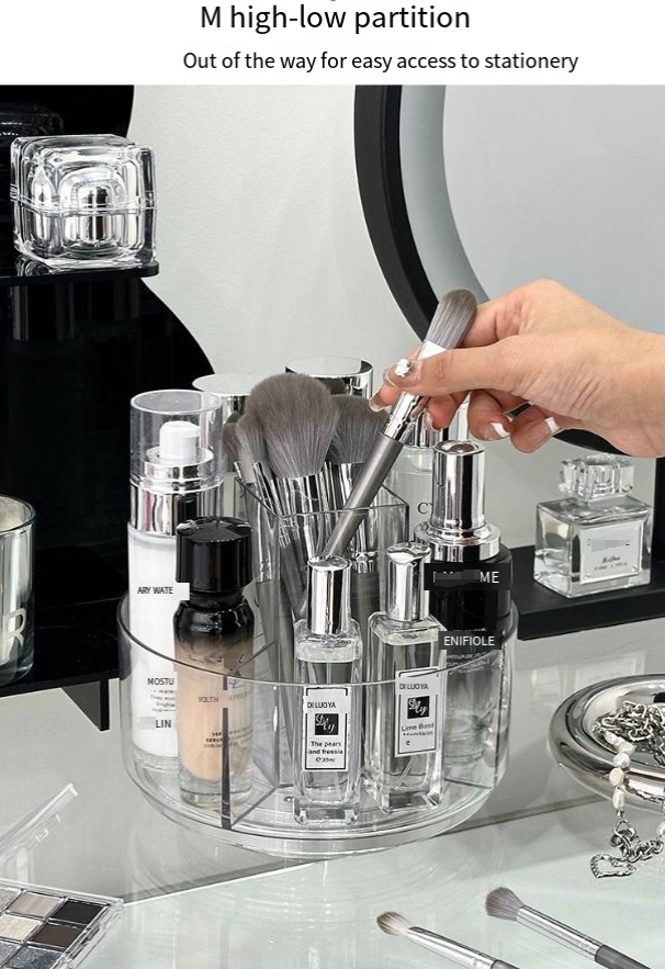 Cosmetic Storage Box Desktop Dressing Table Eye Shadow Lipstick Makeup Brush Storage Tube Transparent Compartment Rotating Rack_voghion.com