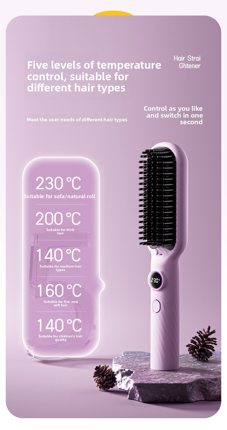 Spazzola lisciante ionica per capelli - Styler elettrico 2 in 1 con temperatura costante e controllo dell'effetto crespo (styling rapido, senza danni e adatto ai viaggi)_voghion.com