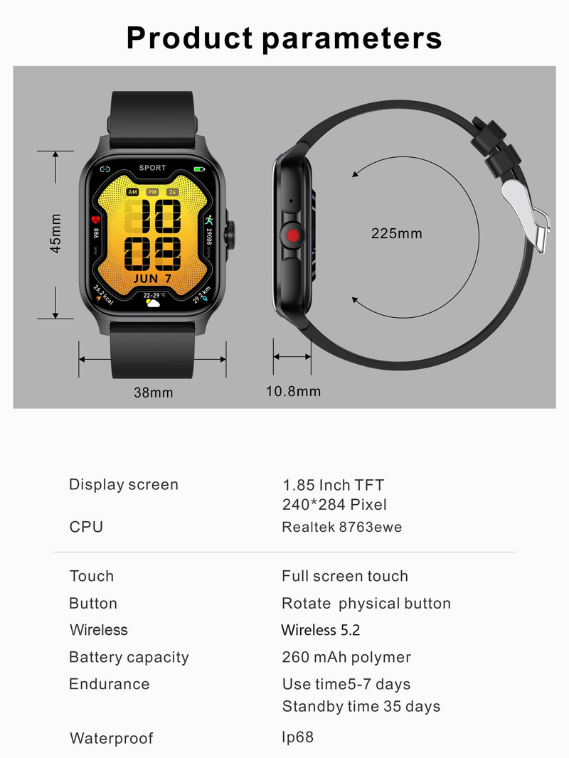 Akıllı Saat Bluetooth Arama Müzik Sağlık Kalp Atış Hızı Kan Oksijen Uyku İzleme Spor Adımsayar Bileklik_voghion.com