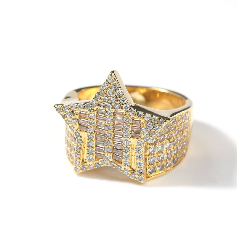 Men's Jewelry Cubic Zirconia Star Ring For Men Hip Hop Style Fashion Statement In Gold And Silver Sizes 7-9 T Square Stone Five Pointed Star Ring_voghion.com