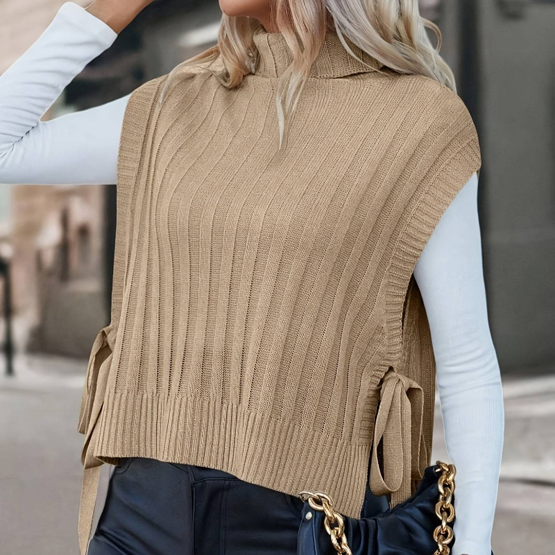 Ärmellose Strickweste für Damen – Slim Fit, Pullover in Kamelfarbe zum Überziehen (S-L)Damenbekleidung_voghion.com