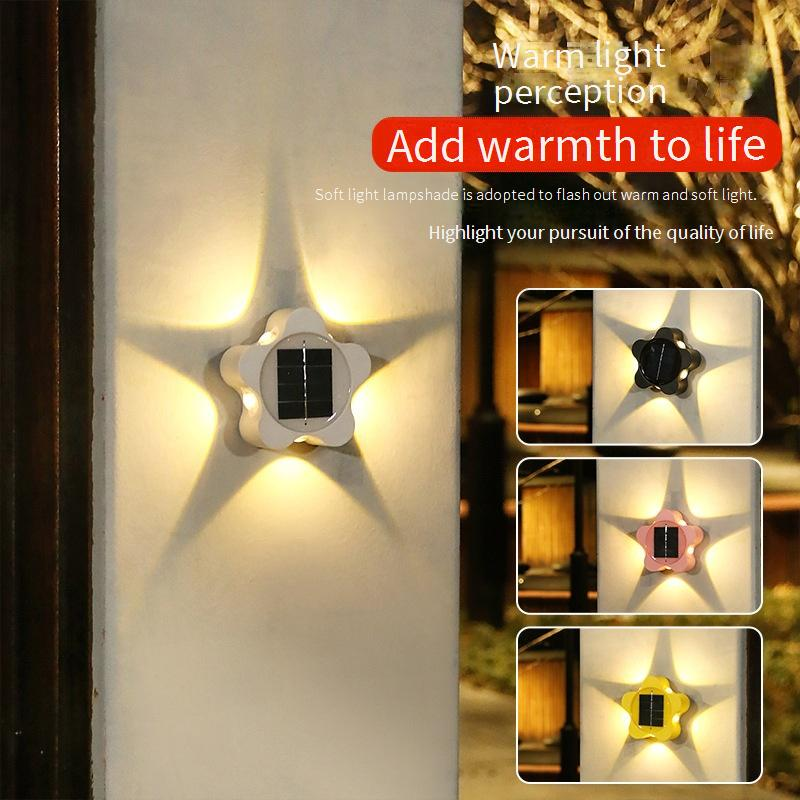 Solar Wall Light Outdoor Waterproof 5-LED Star Shape Garden Patio Decorative Ambient Light For Yard, Pathway, Balcony_voghion.com
