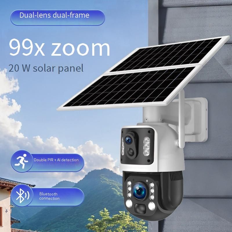 Caméra de sécurité solaire extérieure 6 MP, zoom 99X, Wi-Fi/4G, version UE, vision nocturne, étanchéité IP66, stockage sur carte TF, caméra de surveillance à énergie solaire._voghion.com