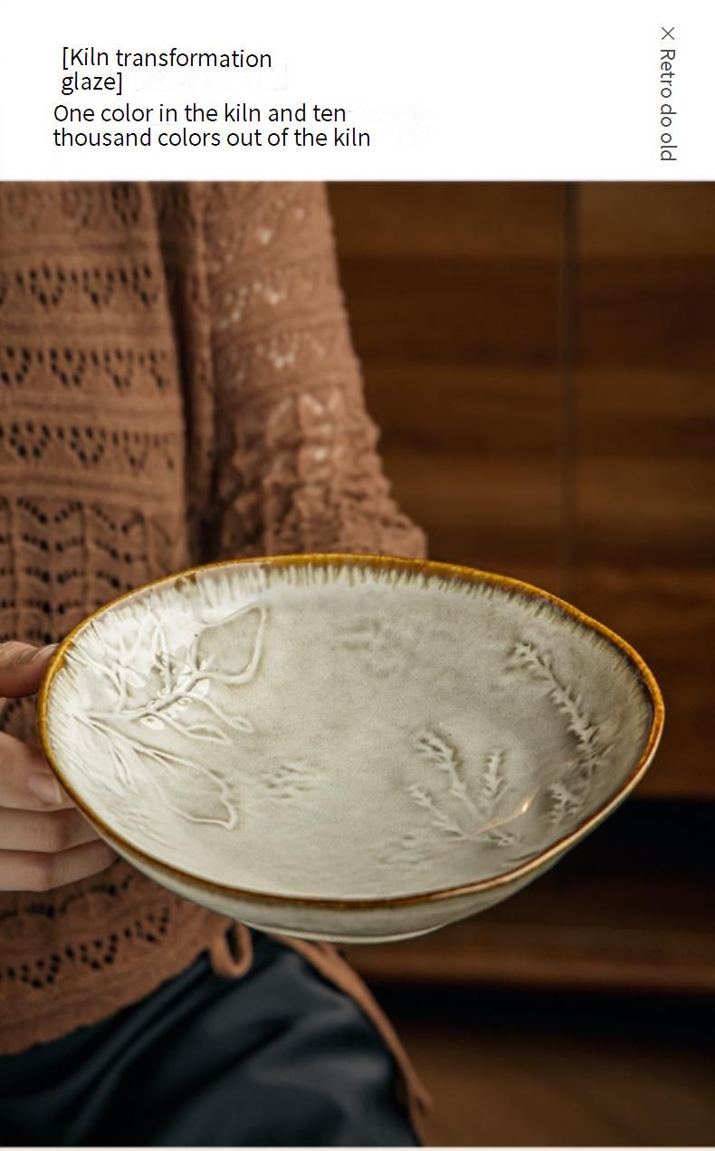 Assiette en céramique de luxe gaufrée de 20 cm – Plat à salade et à apéritif de forme irrégulière avec glaçure coulée au four, élégance rétro pour une cuisine raffinée_voghion.com