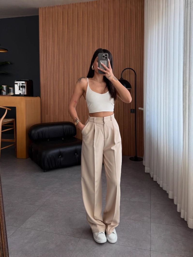 Pantalones cargo elegantes de tiro medio para mujer: cómodos pantalones rectos con un ajuste favorecedor, versátiles para uso informal y de trabajo._voghion.com