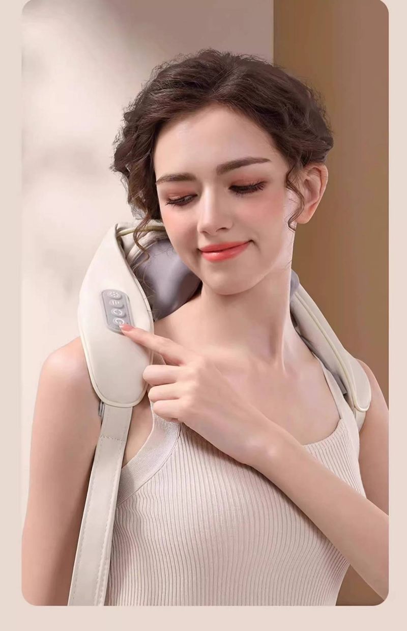 Nacken- und Schultermassagegerät mit Rotlichttherapie und Wärme – 6 Knetknoten, 3 Geschwindigkeitsstufen, tragbar und wiederaufladbar für tiefe Muskelentspannung_voghion.com