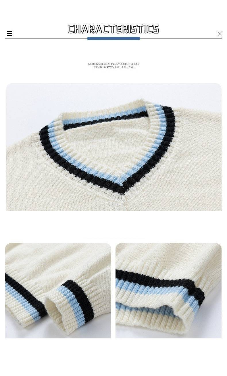 Maglione lavorato a maglia con scollo a V in stile retrò di Hong Kong – Pullover ampio in jacquard floreale per donna (beige, nero, blu) – Top oversize all'uncinetto_voghion.com