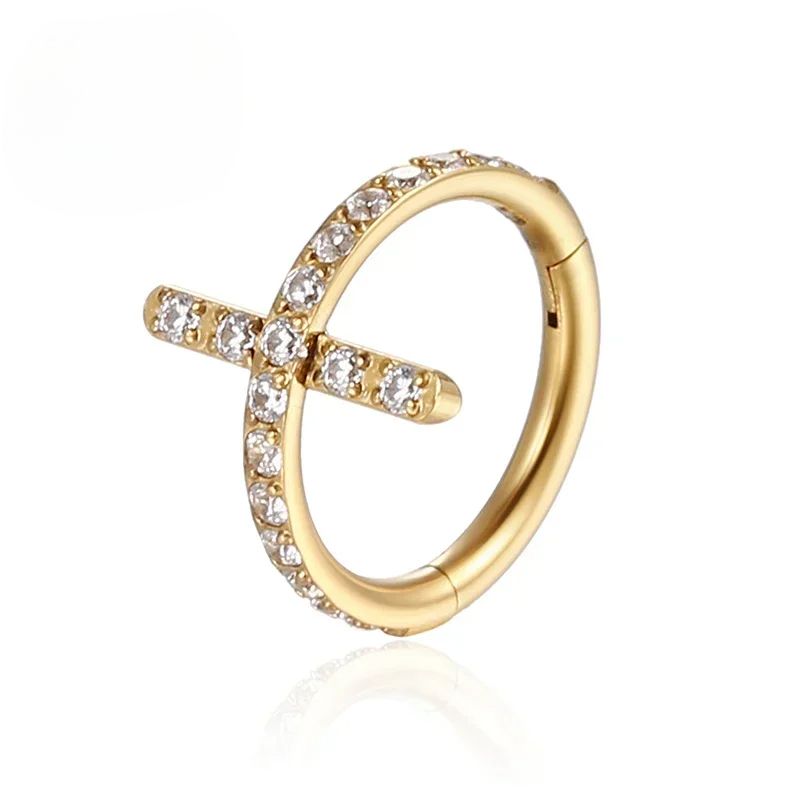 F136 Titanium Tragus piercing Clicker Zircon Cartilage Nose hoop Ring Septum Earrings 16G Hinged Segment Body Jewelry Wholesale_voghion.com