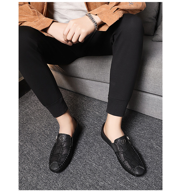 Herrenschuhe, Einzelschuhe, lässige Lederschuhe mit Retro-Reißverschluss, Slip-on-Loafer für Herren, Fahrschuhe mit weichen Sohlen, Erbsenschuhe_voghion.com