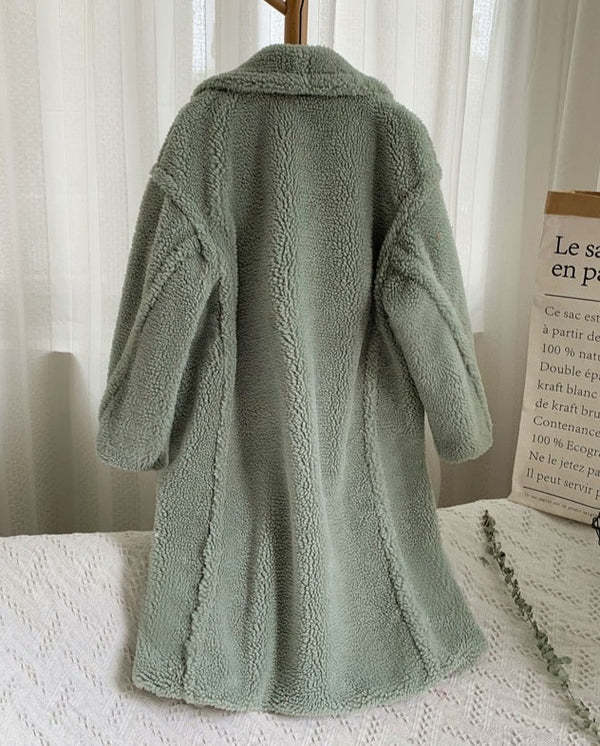 Halflange grote windjack voor dames, lamswollen herfst- en winternieuwe losse jas, effen kleur_voghion.com