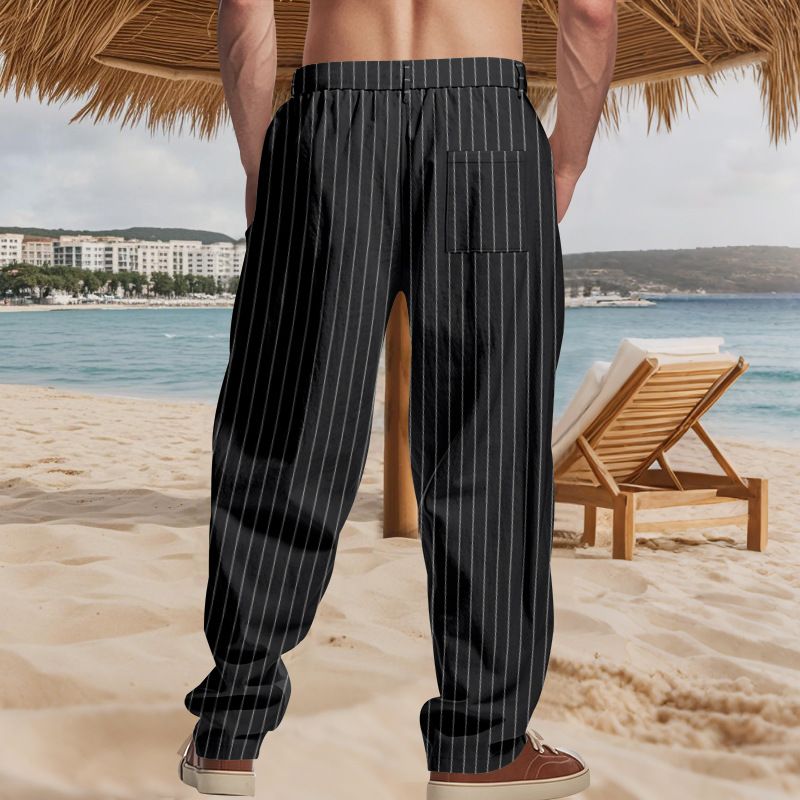 American Style Autumn Simple Striped Straight High Waist Loose Versatile Floor-Length Casual Suit Pants For Men_voghion.com