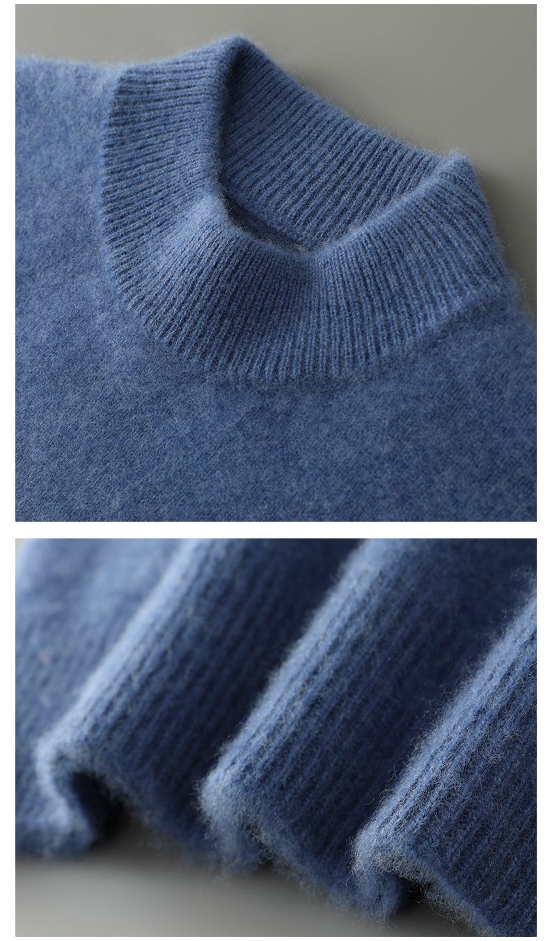 Herrenbekleidung Herrenpullover aus 100 % Wolle, weicher und atmungsaktiver Strickpullover, Rundhals- und Stehkragenoptionen, warme Freizeitkleidung für den Winter, klassische Volltonfarben_voghion.com