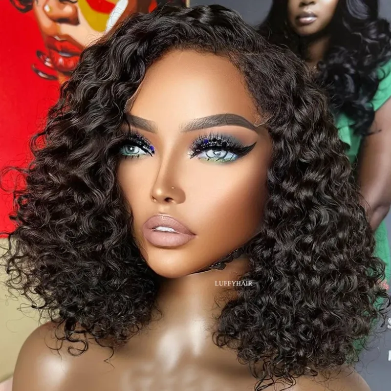 Perruque Bob à base de soie de 16 pouces, cheveux humains ondulés, perruques en dentelle complète à base de soie bouclées pour femmes, perruques brésiliennes bouclées sans colle_voghion.com