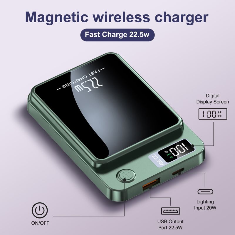 10000mAh Magnetladegerät Power Bank Wirele 22,5W USB-C Faltbarer Ständer LED-Anzeige für iPhone 16/15/14/13/12 Alle_voghion.com