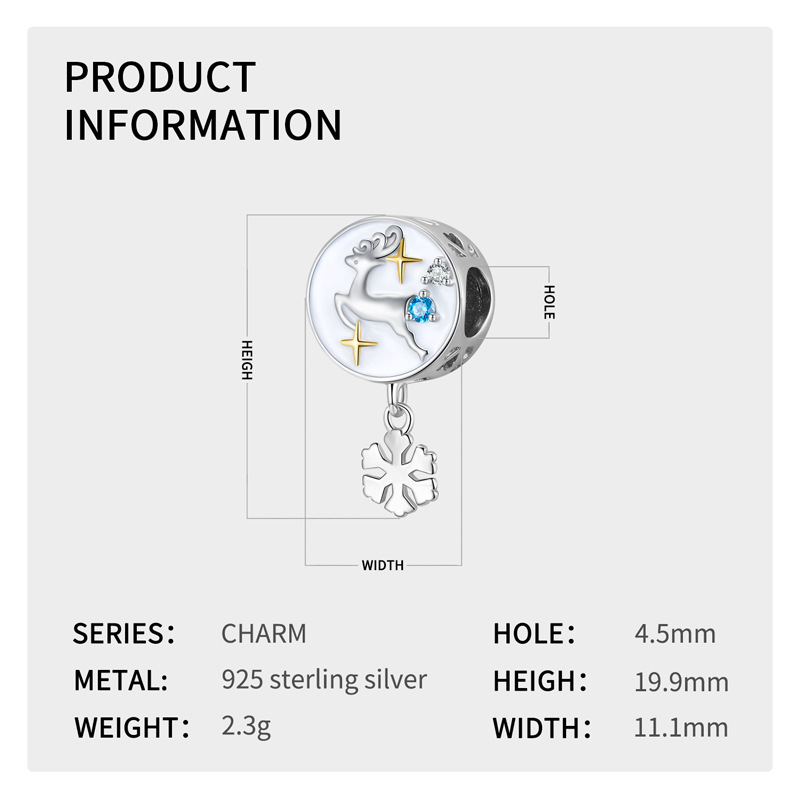 Diy Anhänger Weihnachten Schneeflocke Elch Perlen Weihnachtsserie Silber Perlen Halskette Armband DIY Zubehör_voghion.com