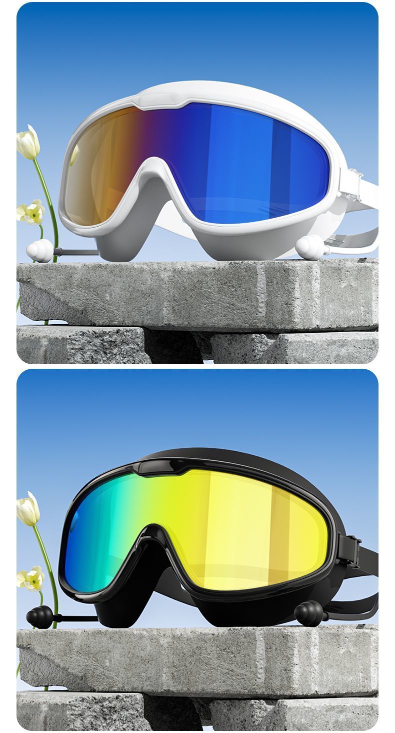 Gafas de natación RESHEIR de montura grande, impermeables, antivaho, HD, profesionales, para hombres y mujeres, con gorro de buceo_voghion.com