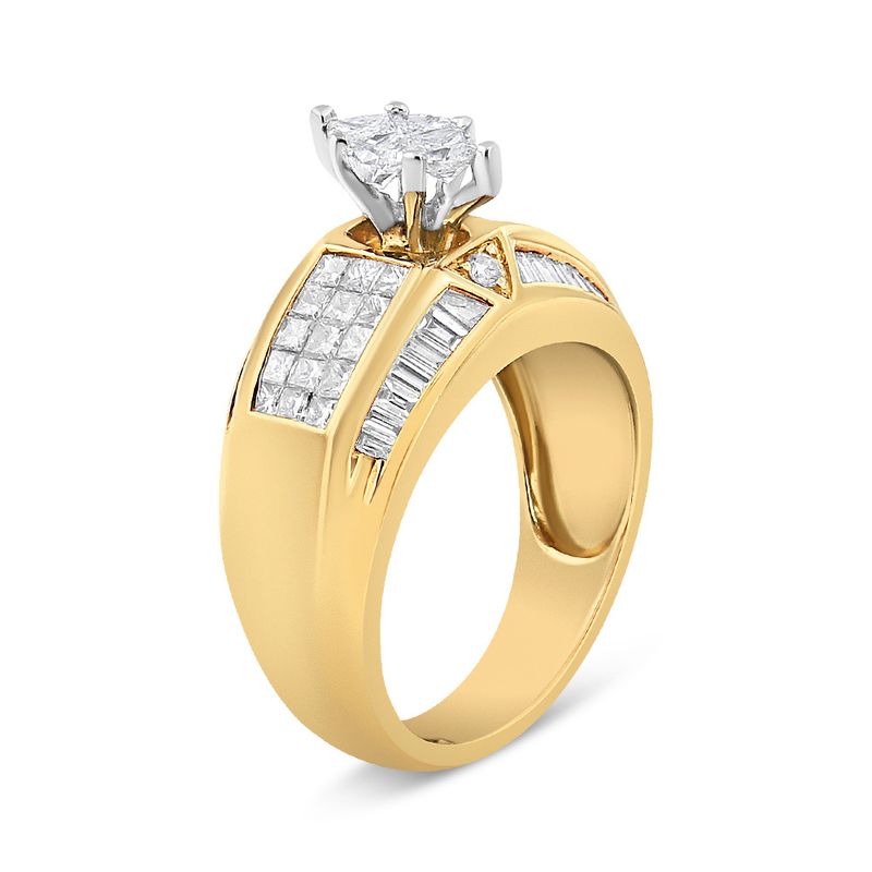 14K Yellow and White Gold 1 3/4 Cttw Round, Baguette, Princess and Pie-Cut Diamond Ring (H-I Color, SI1-SI2 Clarity)_voghion.com