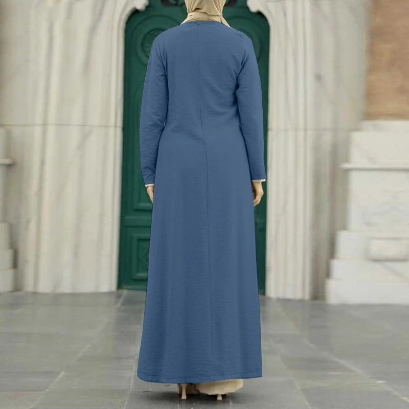 Muslim Women's Suit Ice Silk Wrinkled Long Sleeves High Slit Hem Fashionable Solid Color Elegant Temperament Robe_voghion.com