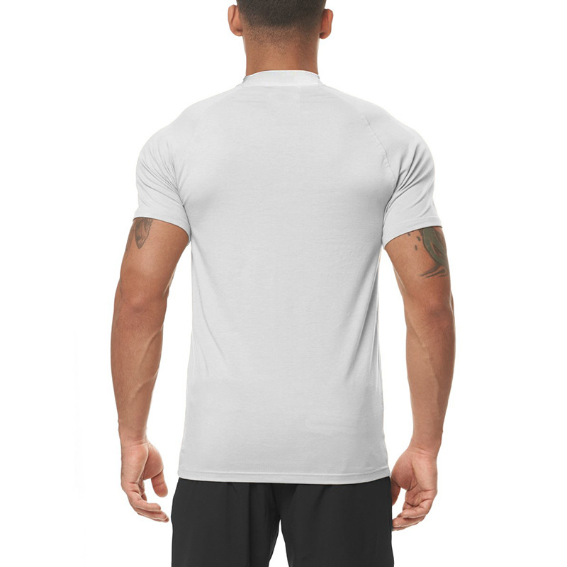Men's elastic breathable short sleeve T-shirt tights sports running track and field training clothing_voghion.com