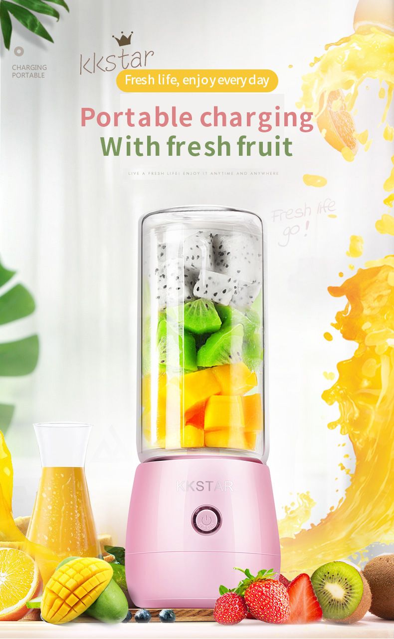 Portable Electric Juicer Blender, 400ml USB Rechargeable Smoothie Cup With 6 Blades, BPA-Free Travel Fruit Juice Maker For Home Gym Office_voghion.com