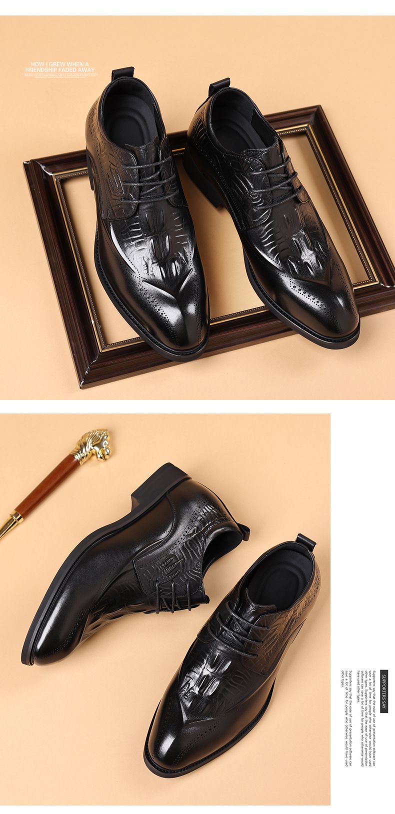 Inner height business leather shoes men's real leather shoes British style Brock carved commuter formal men's shoe toe layer cowhide_voghion.com