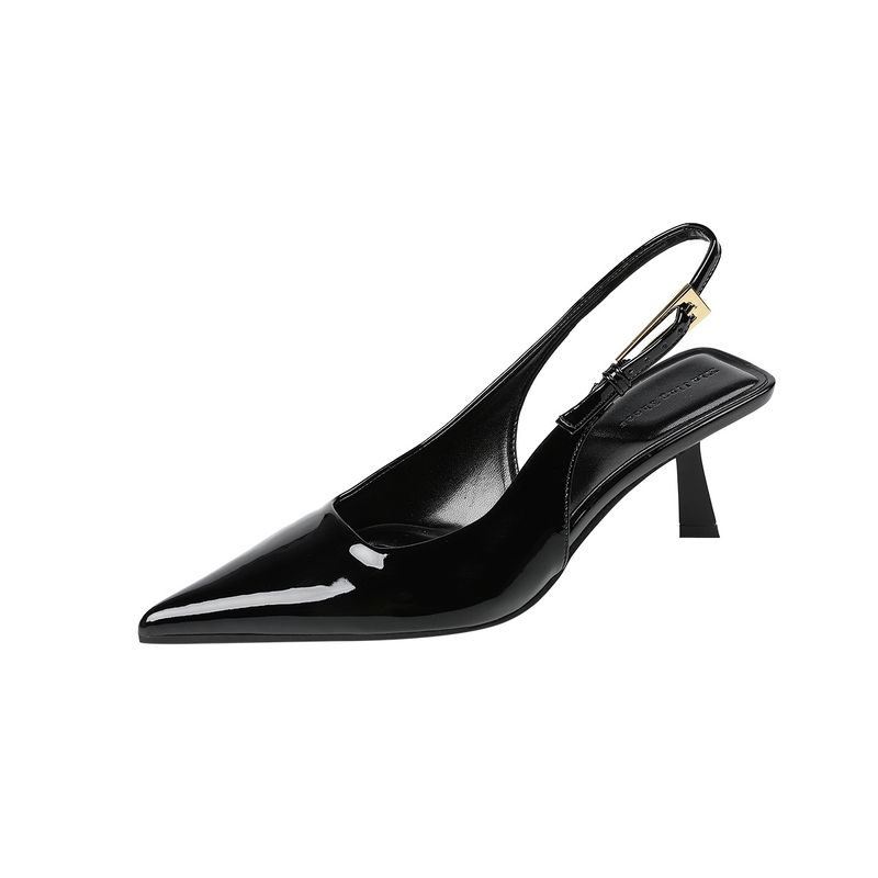 Mt-5 Lackleder rückenfrei spitze Zehenpartie hoch neue einfache flache Mund Schnalle Stiletto Absatz Schuhe für Frauen_voghion.com