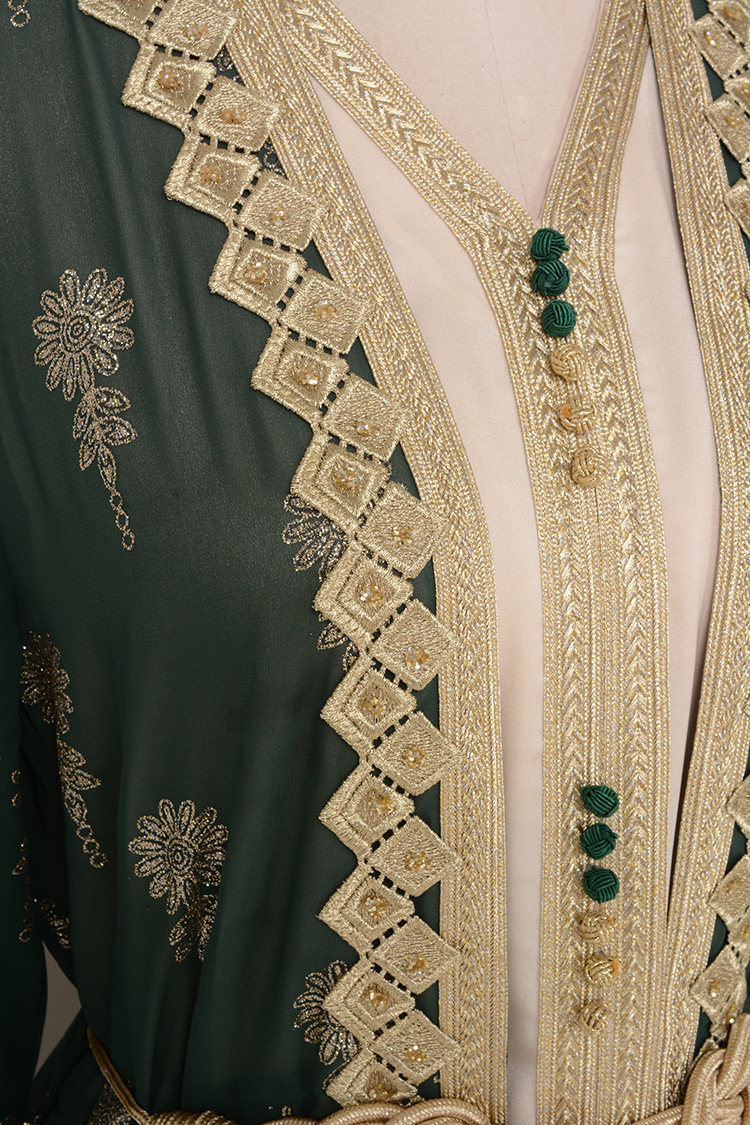K Damenkleid, lange Robe, bestickte Strickjacke, Weste, zweiteiliges Kleid;_voghion.com