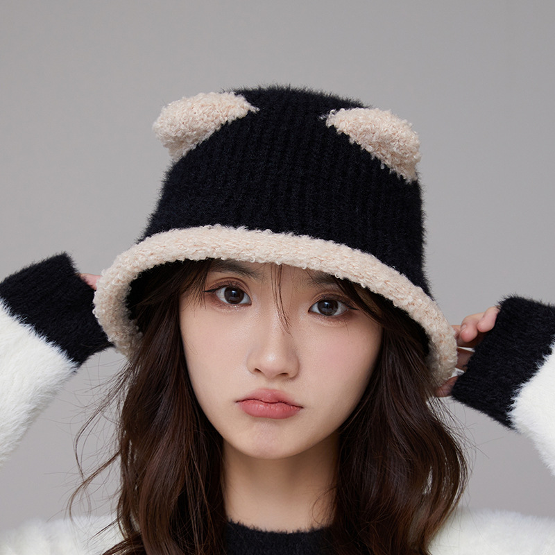 Pêcheur en peluche pour femmes, polyvalent pour mettre en valeur le visage, Protection des petites oreilles, tricoté chaud, nouvelle collection automne et hiver 2023_voghion.com