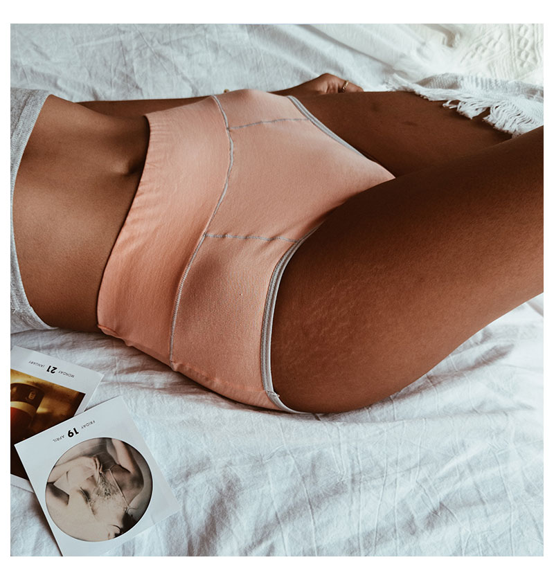Women's clothing cotton inseam high waist women's cotton sexy and comfortable hip-covering underwear thin belly-control briefs_voghion.com