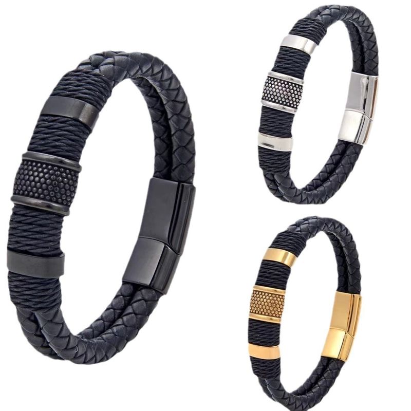 Multi-layer Braided Leather With Alloy Magnetic Clasp Punk Style Unisex Personality Bracelet_voghion.com