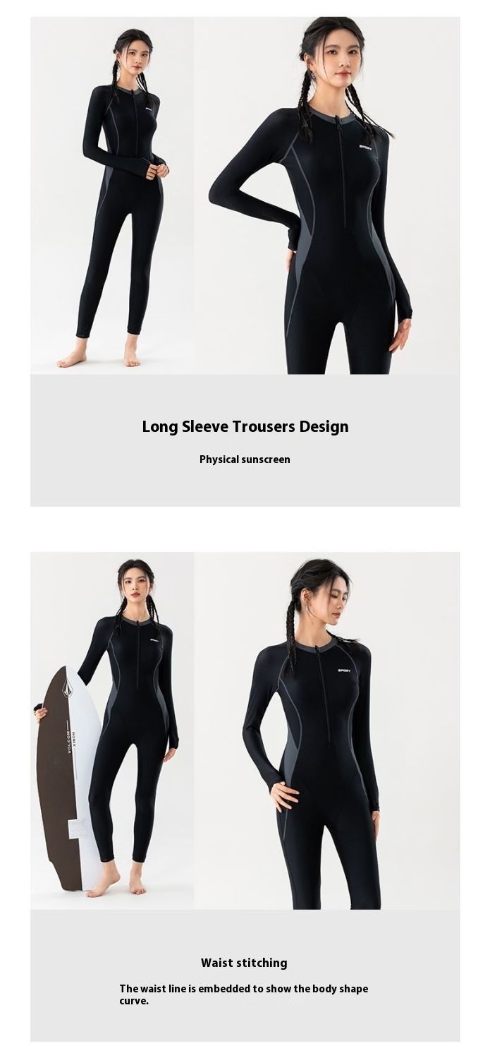 UPF50+ Zonbescherming Kwallen Voor Vrouwen Snorkelen Badpak Mouw Lange Broek Eendelig Surf Duikpak Plus Size_voghion.com