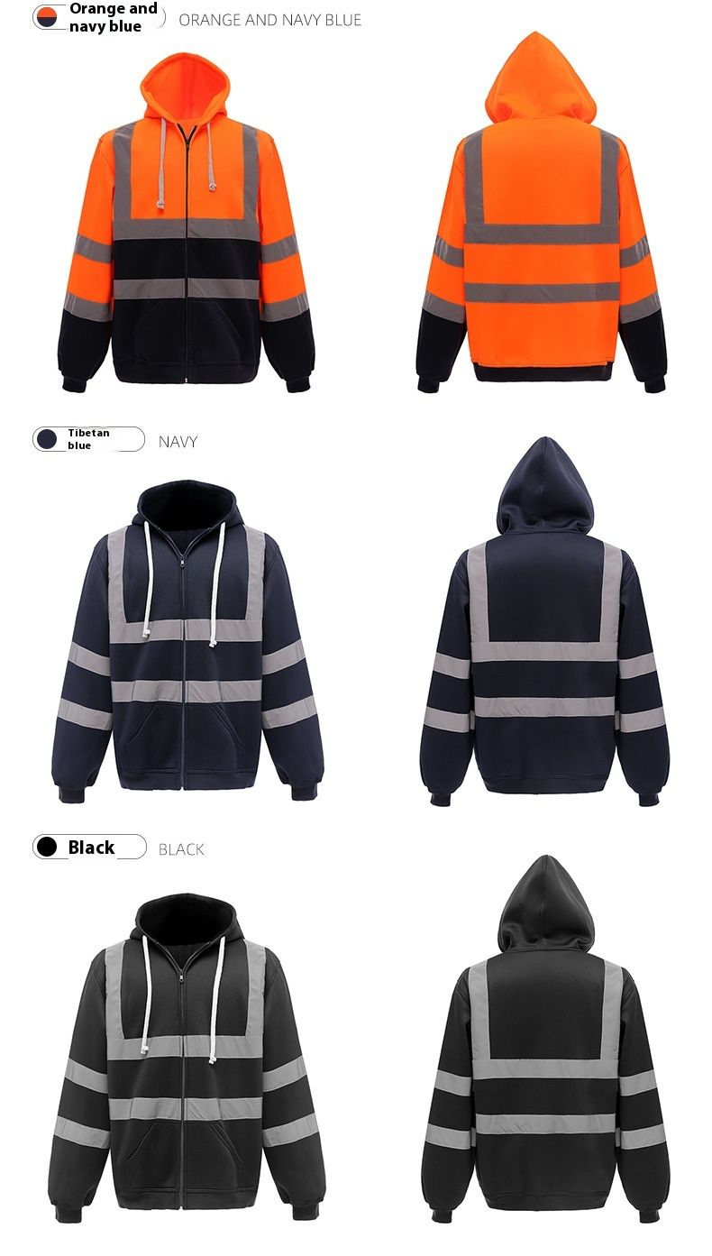 Reflektéierend fir Wantersport Vëlosport, Waarm Fluoreszent Jackett, Nuecht Héichhellegkeet Faarfblock Hoodie, Reflektéierend_voghion.com