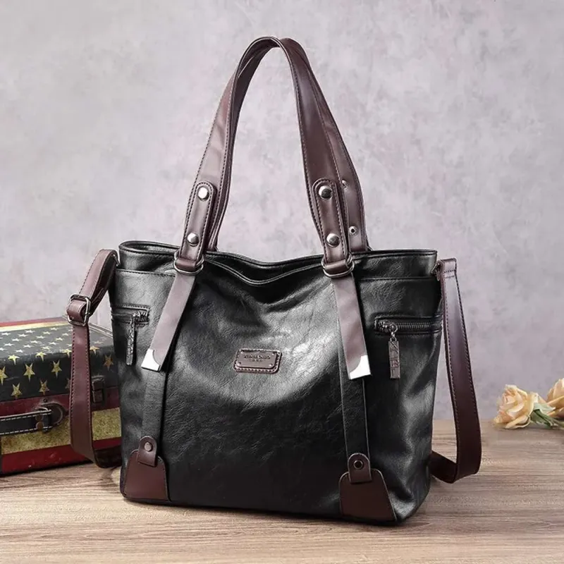 Borse firmate - Elegante borsa tote di grande capacità, in morbida pelle, versatile stile a tracolla e a tracolla, neutra_voghion.com