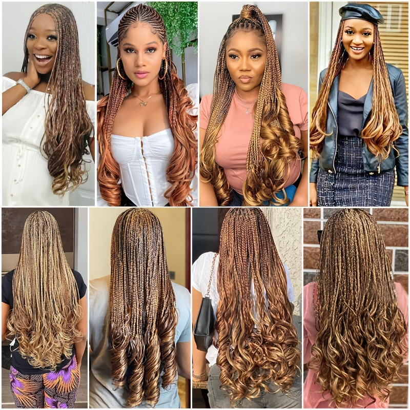 Braid Wig Small Braids With Curly Ends Long Afro Curly Wig Synthetic Wig Beginners Friendly Heat Resistant 13*3 Lace Wig 200% Density_voghion.com