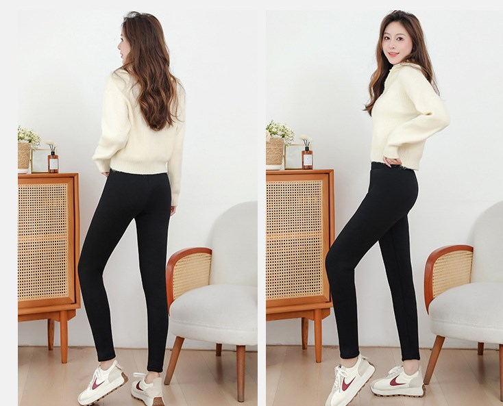 Gewatteerde dameslegging met hoge taille, noordoost extra dik katoen, warme broek in grote maten_voghion.com