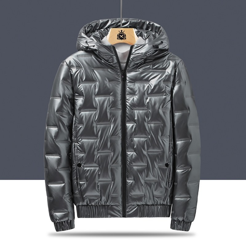Men's Solid Hooded Down Coat Glossy Fabric Winter Coat Zip-up Puffer Jacket Long Sleeve Elastic Cuff Warmer Coat Men Clothes_voghion.com