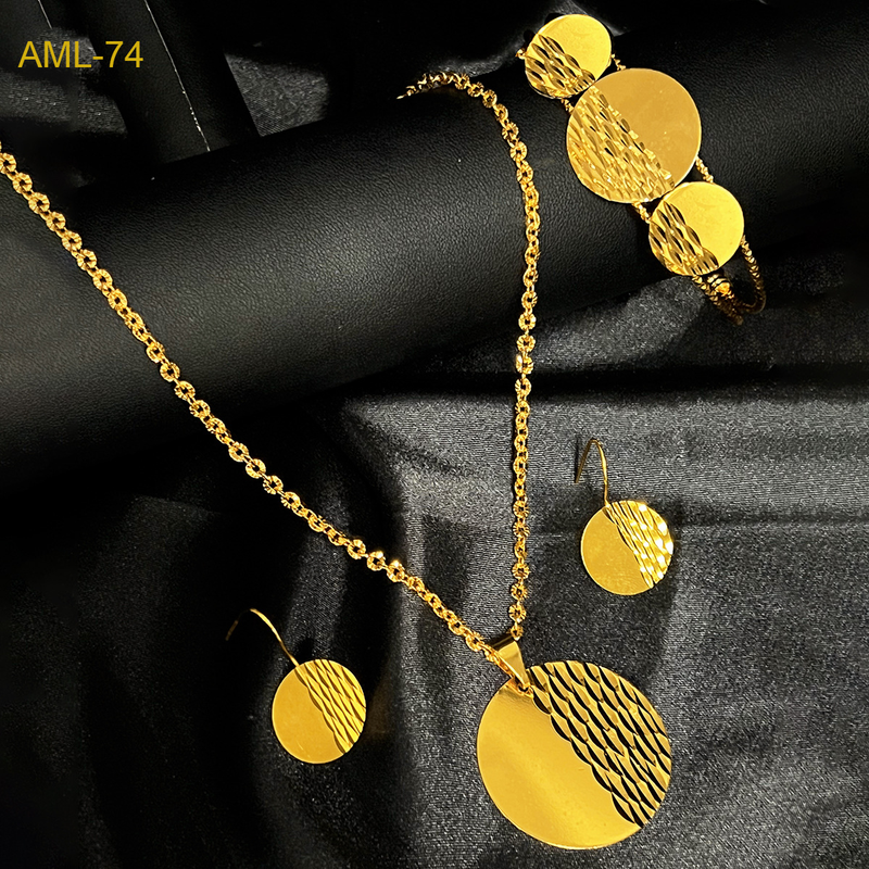 Gold plated coin bracelet ring necklace set ornaments_voghion.com