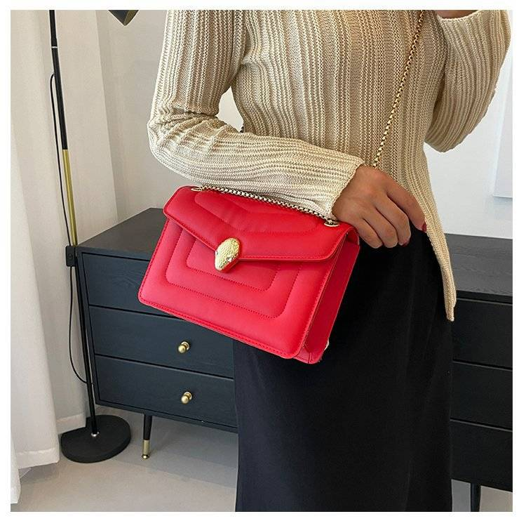 Fashion Snakehead Women's Bag PU Leather Chain Slanting Small Square Bag Women Soft Leather Linger Retro Shoulder Bag For Women_voghion.com