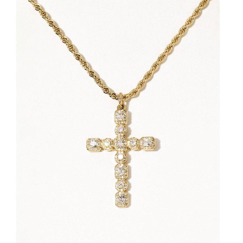 Collana con croce in metallo e diamanti, alla moda e alla moda, design di alta qualità, stile di personalità, gioielli femminili_voghion.com