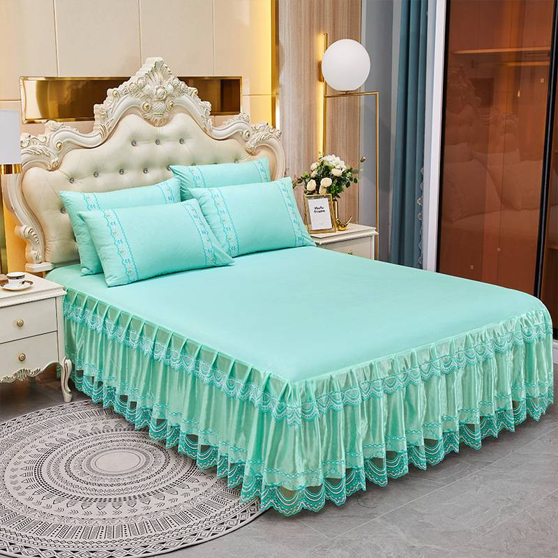 Gonna da letto minimalista in stile principessa - Elegante bordo in pizzo con orlo a balza a doppio strato_voghion.com