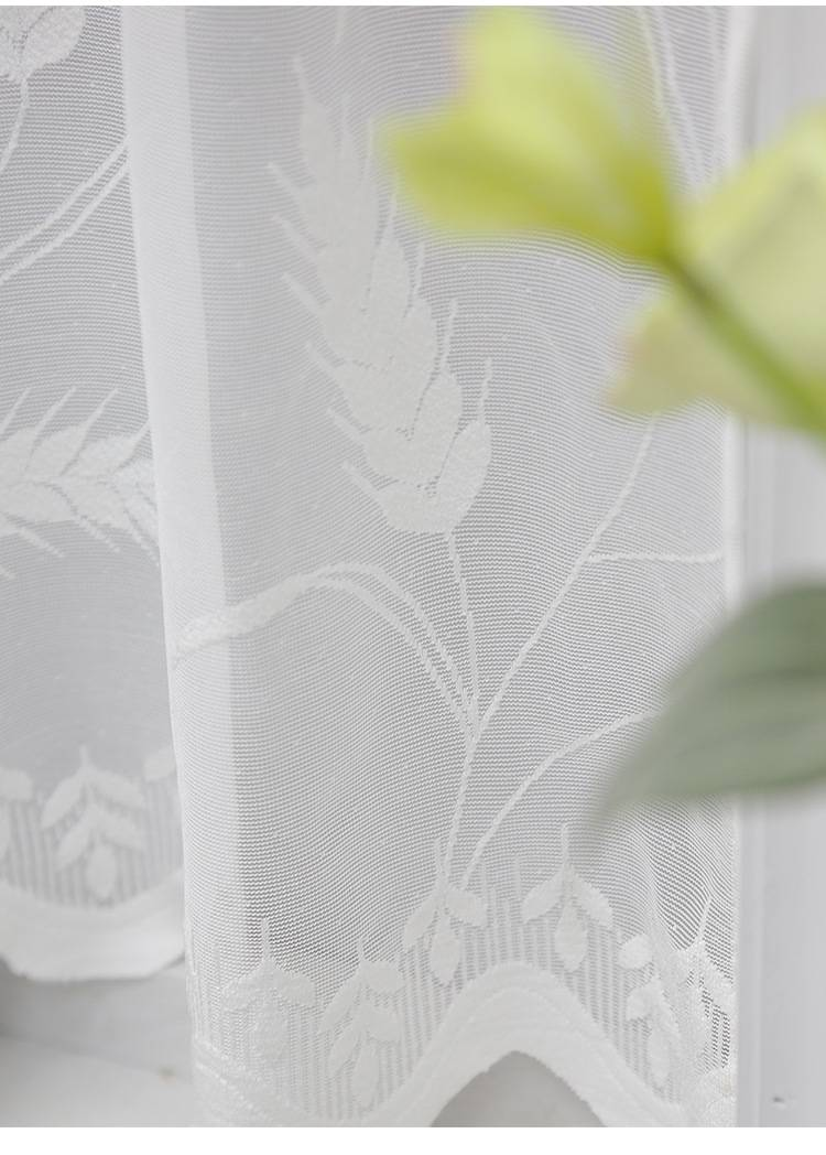 Tenda per porta in pizzo – Tenda da caffè in poliestere trasparente – Senza foratura – 3 misure (100/150/180 cm) – Motivo in pizzo di grano e palma_voghion.com