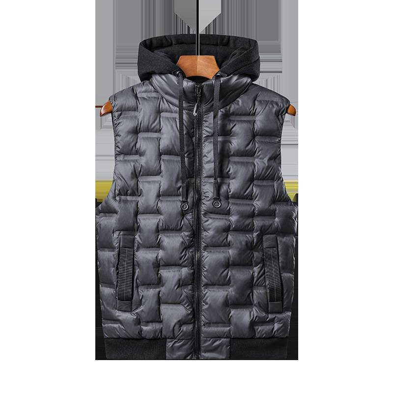 Gesteppte ärmellose Herrenjacke mit Kapuze, warme Winterweste mit Reißverschluss, eng anliegende, wattierte Weste für Freizeit- und Sportbekleidung (Schwarz, Armeegrün, Grau)_voghion.com